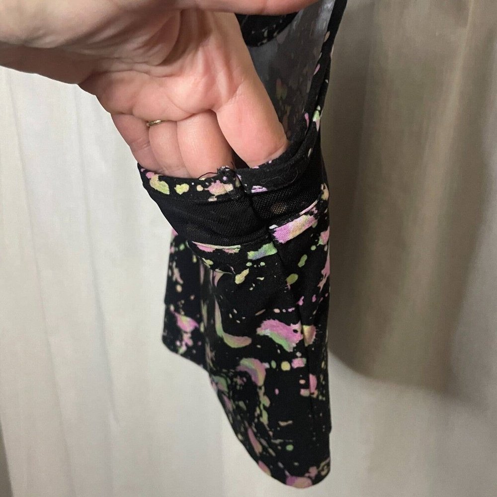 Feathers Women's Black & Neon Splatter Print Cropped Tank, Mesh & Fabric Sz S - Picture 7 of 10